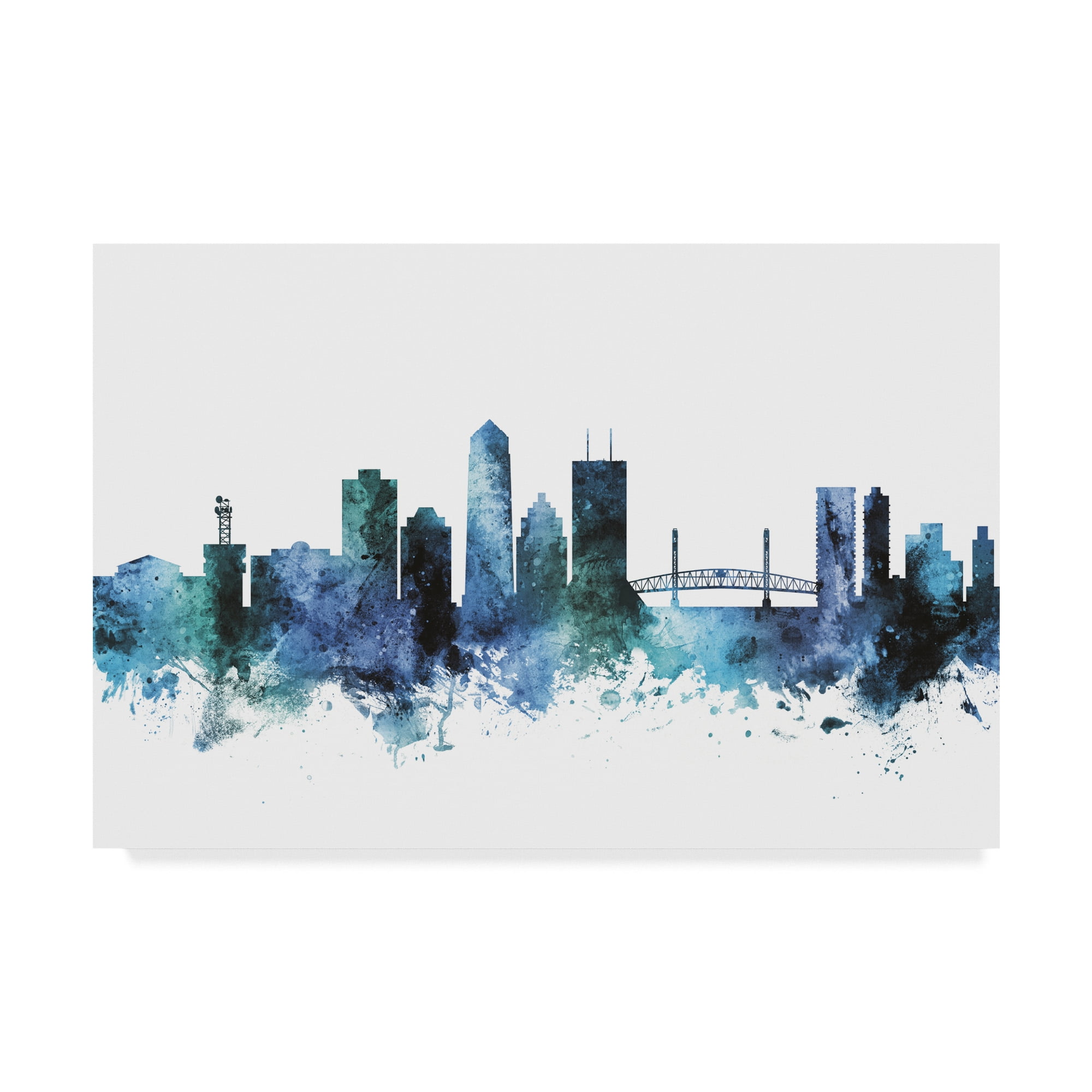 Trademark Fine Art 'Jacksonville Florida Blue Teal Skyline' Canvas Art by Michael Tompsett