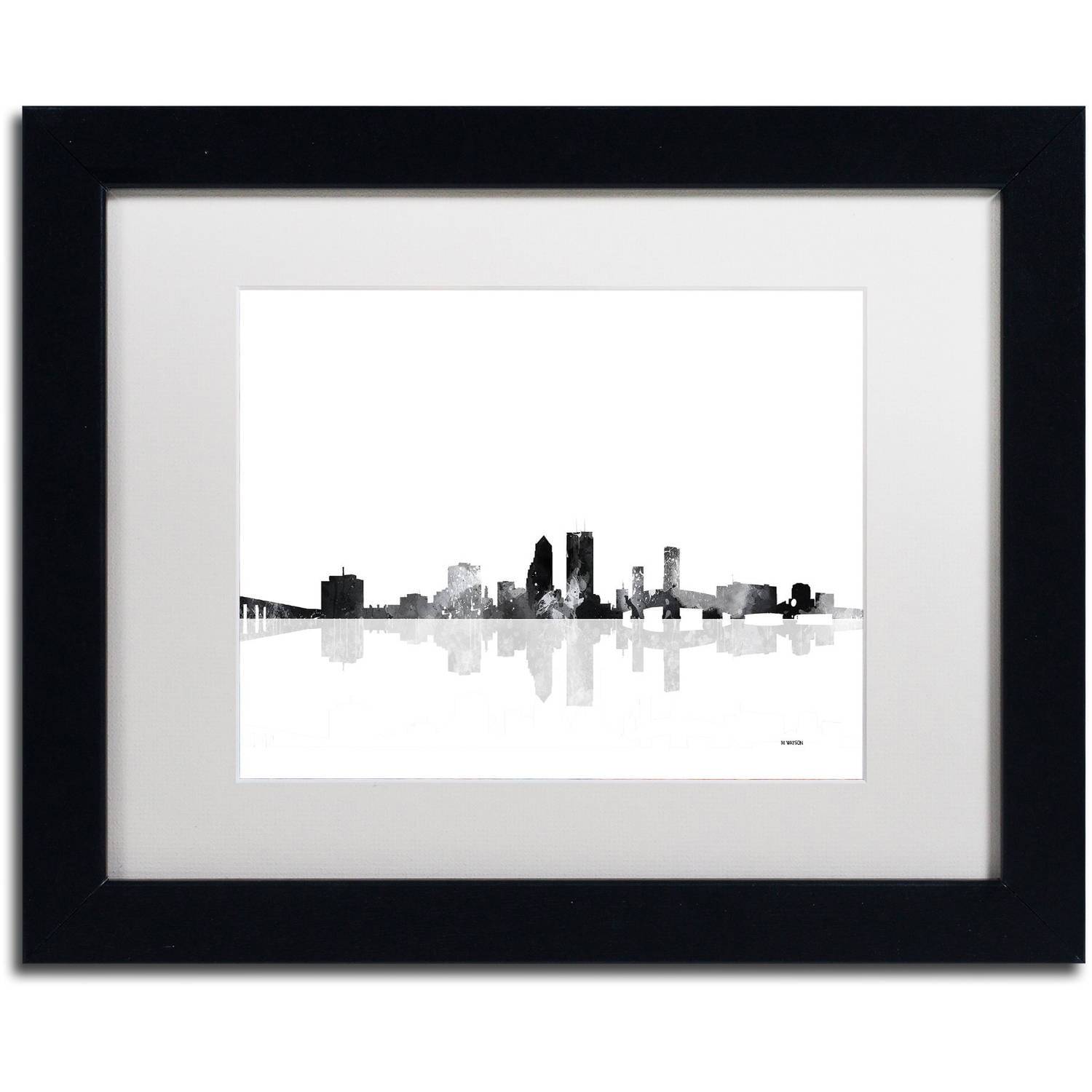 Trademark Fine Art "Jacksonville Florida Skyline BG-1" Canvas Art by Marlene Watson, White Matte, Black Frame