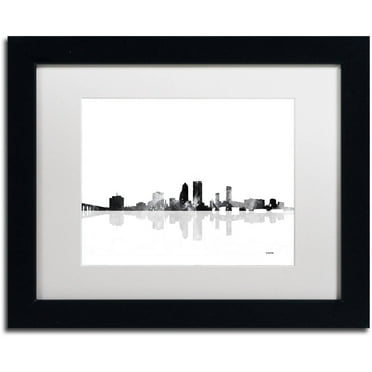Trademark Fine Art "Jacksonville Florida Skyline BG-1" Canvas Art by Marlene Watson, White Matte, Black Frame