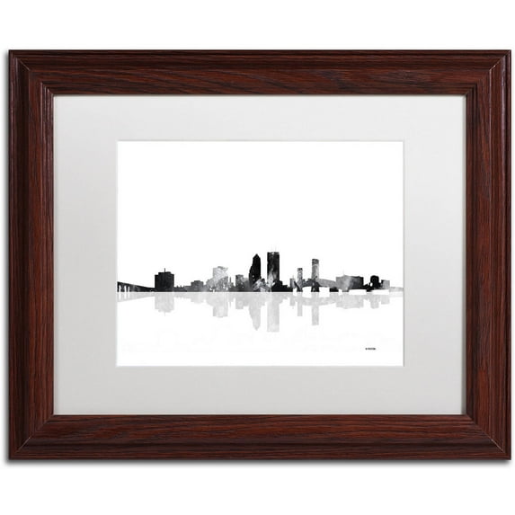 Trademark Fine Art "Jacksonville Florida Skyline BG-1" Canvas Art by Marlene Watson, White Matte, Wood Frame