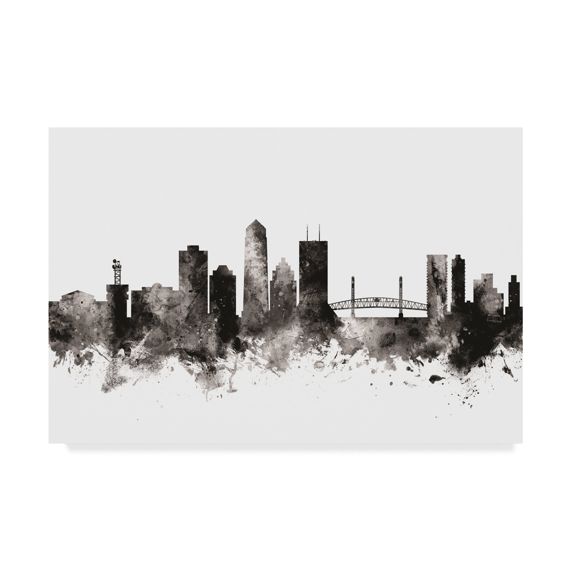 Trademark Fine Art 'Jacksonville Florida Skyline Black White' Canvas Art by Michael Tompsett