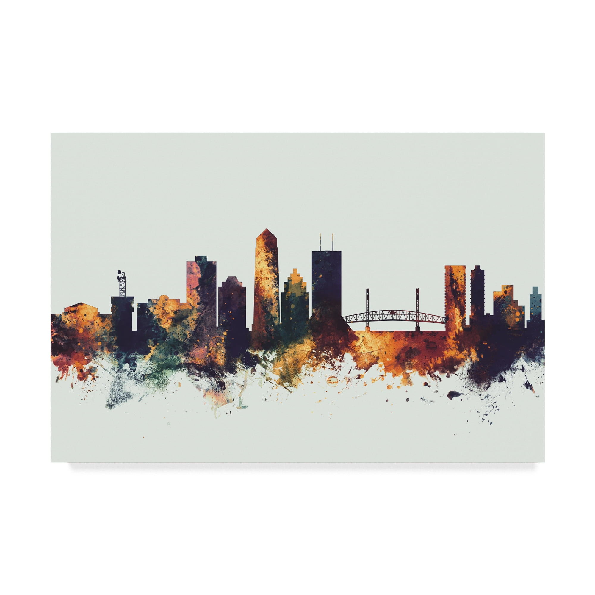 Jacksonville Skyline Canvas Art in Muted Colors with Wooden Frame