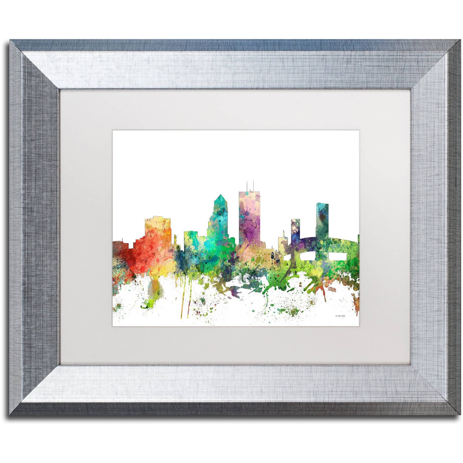 Trademark Fine Art "Jacksonville Florida Skyline SP" Canvas Art by Marlene Watson, White Matte