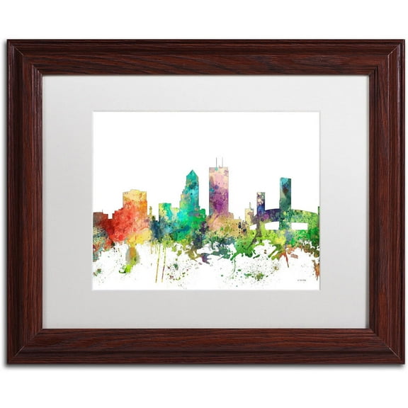 Trademark Fine Art "Jacksonville Florida Skyline SP" Canvas Art by Marlene Watson, White Matte, Wood Frame