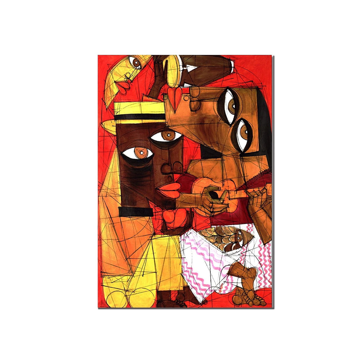 Jammin in Red Contemporary Abstract Canvas Art with Floater Frame