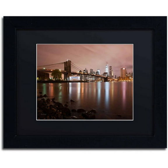 Trademark Fine Art "Jane's Carousel, Brooklyn Bridge - COLOR" Canvas Art by David Ayash, Black Matte, Black Frame