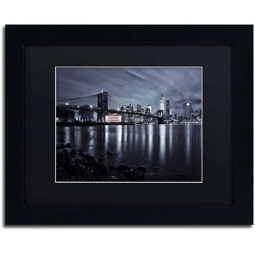 Trademark Fine Art "Jane's Carousel, Brooklyn Bridge" Canvas Art by David Ayash, Black Matte, Black Frame