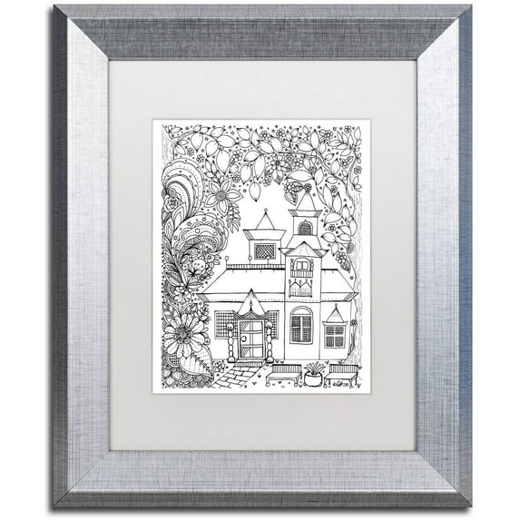 Trademark Fine Art "Japanese Inspired House" Canvas Art by KCDoodleArt White Matte, Silver Frame