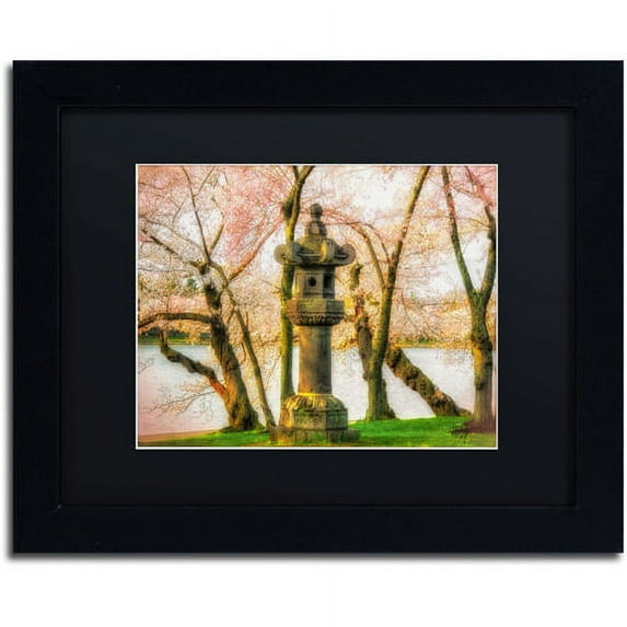 Trademark Fine Art "Japanese Stone Lantern" Canvas Art by Lois Bryan, Black Mat, Black Frame