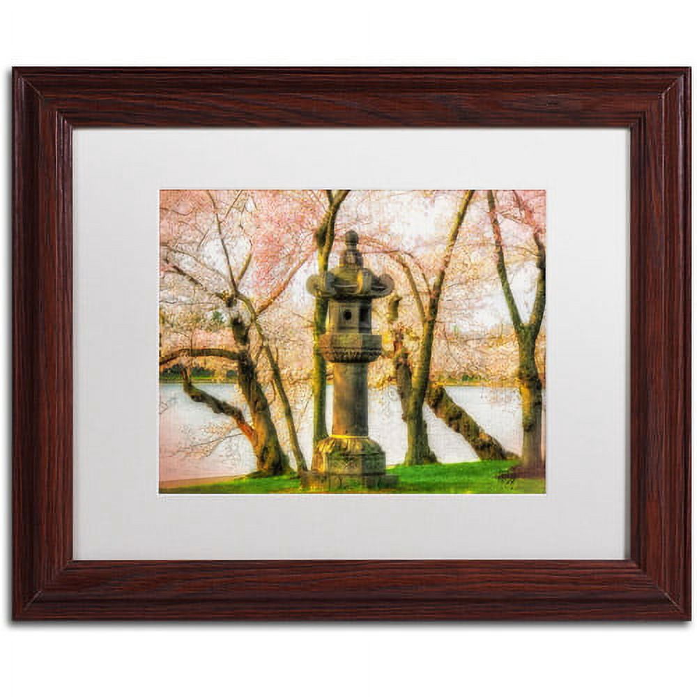 Trademark Fine Art "Japanese Stone Lantern" Canvas Art by Lois Bryan, White Mat, Wood Frame