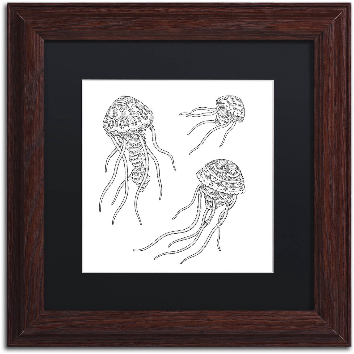 Trademark Fine Art 'Jellyfish Family' Canvas Art by Filippo Cardu Black Matte, Wood Frame