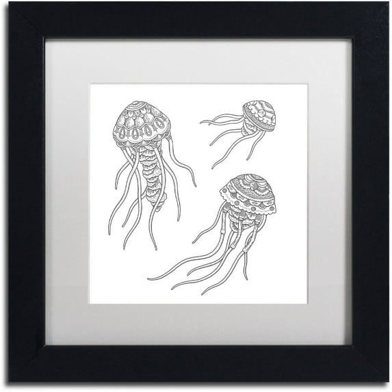 Trademark Fine Art 'Jellyfish Family' Canvas Art by Filippo Cardu White Matte, Black Frame