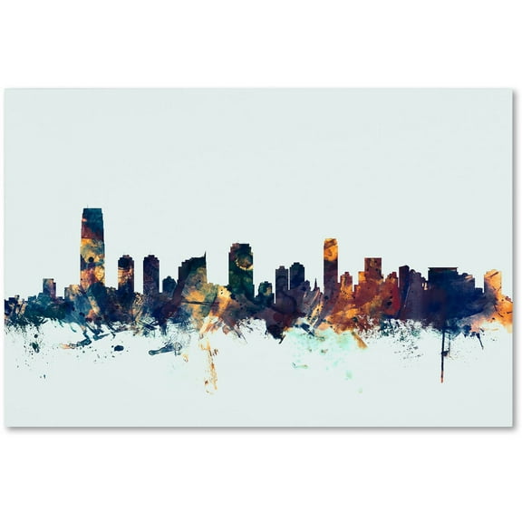 Trademark Fine Art "Jersey City NJ Skyline Blue" Canvas Art by Michael Tompsett