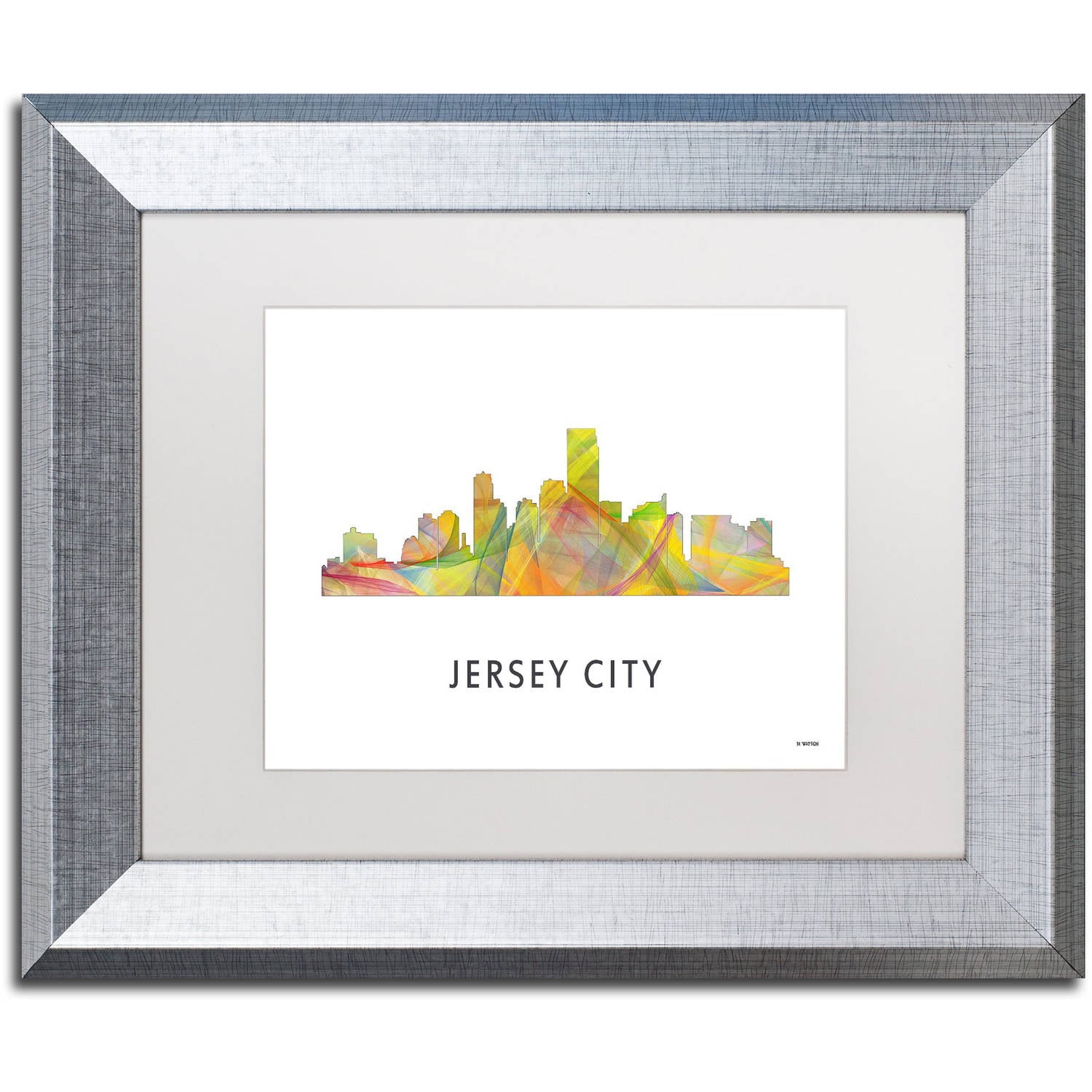 Trademark Fine Art 'Jersey City NJ Skyline WB-1' Canvas Art by Marlene Watson, White Matte, Silver Frame