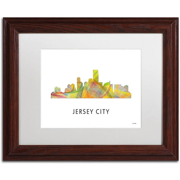 Trademark Fine Art 'Jersey City NJ Skyline WB-1' Canvas Art by Marlene Watson, White Matte, Wood Frame