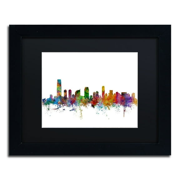 Trademark Fine Art 'Jersey City New Jersey Skyline' Canvas Art by Michael Tompsett, Black Matte, Black Frame