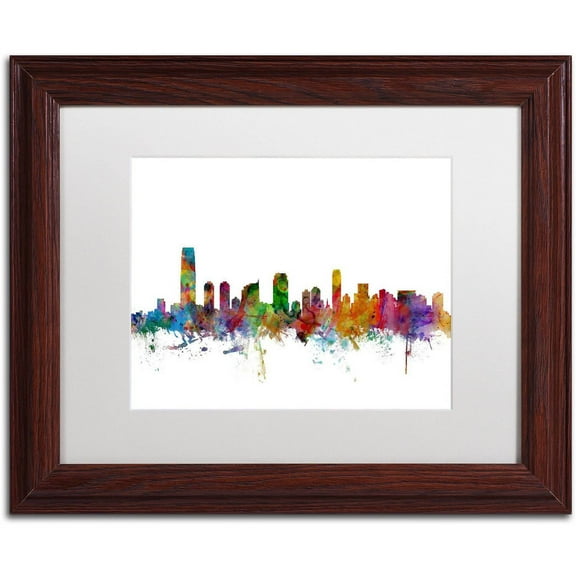Trademark Fine Art 'Jersey City New Jersey Skyline' Canvas Art by Michael Tompsett, White Matte, Wood Frame