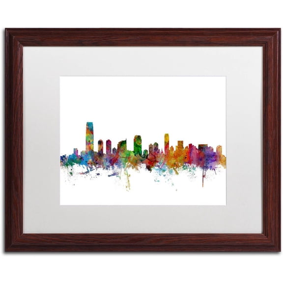 Trademark Fine Art 'Jersey City New Jersey Skyline' Canvas Art by Michael Tompsett, White Matte, Wood Frame