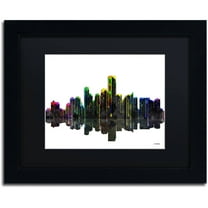 Trademark Fine Art "Jersey City New Jersey Skyline II" Canvas Art by Marlene Watson Black Mat, Black Frame