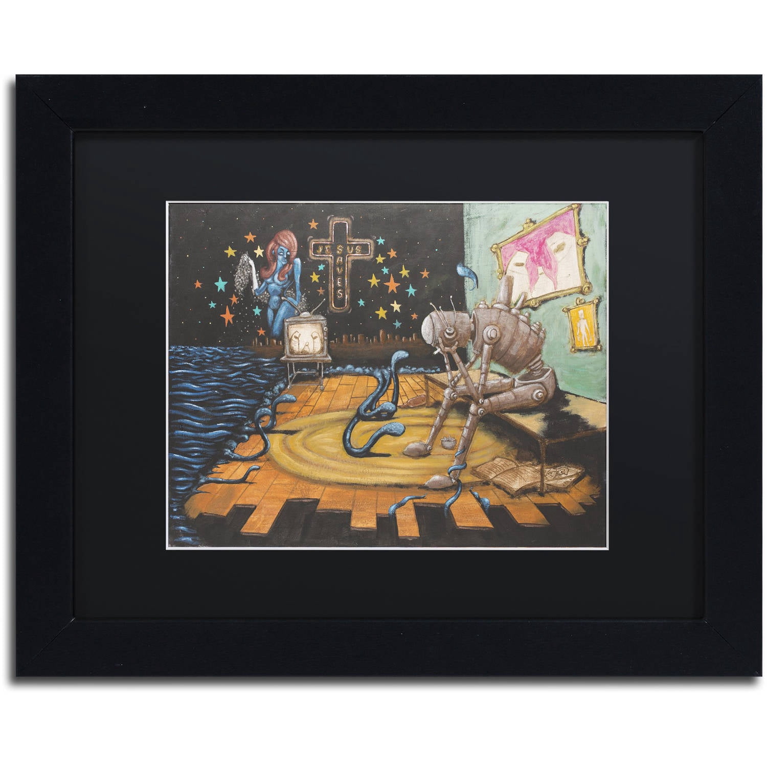 Trademark Fine Art 'Jesus Saves' Canvas Art by Craig Snodgrass, Black Matte, Black Frame