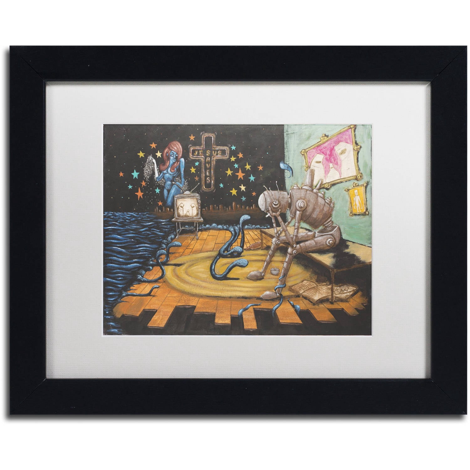 Trademark Fine Art 'Jesus Saves' Canvas Art by Craig Snodgrass, White Matte, Black Frame