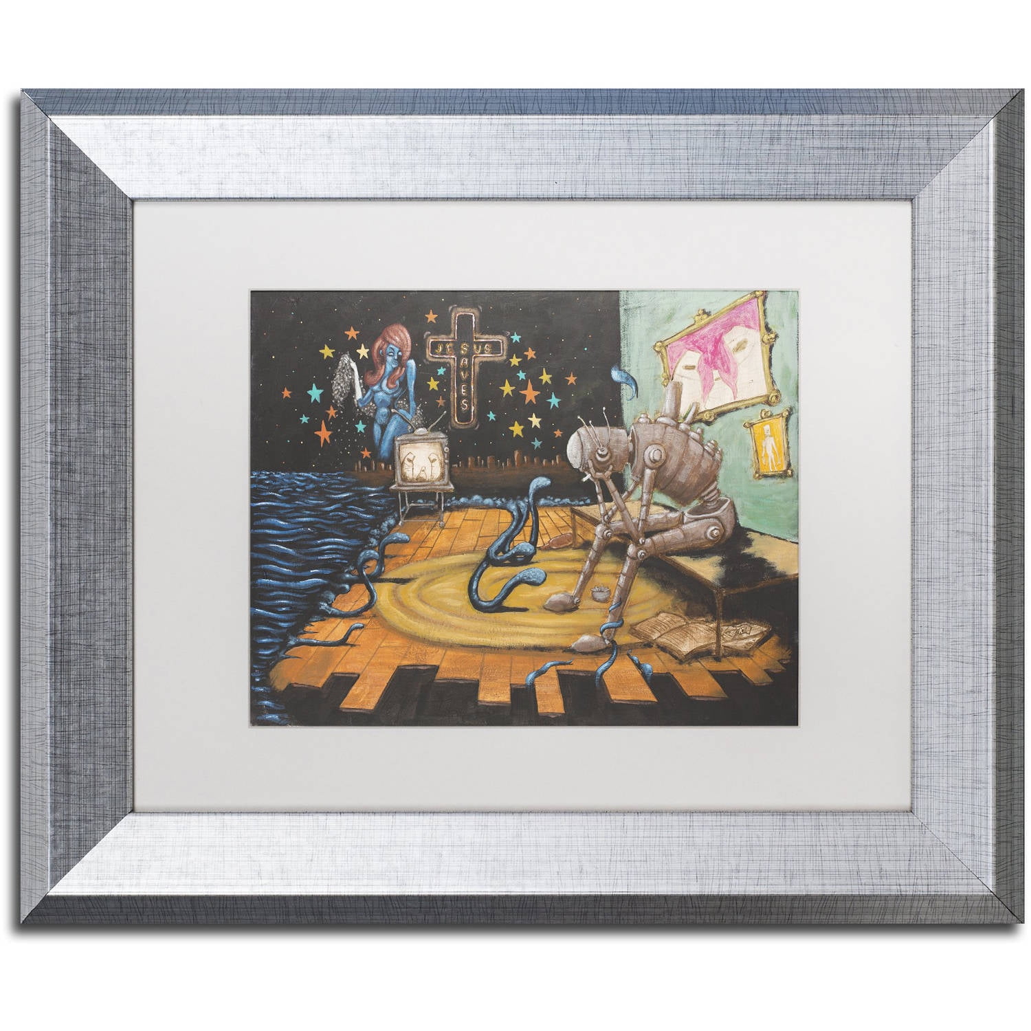 Trademark Fine Art 'Jesus Saves' Canvas Art by Craig Snodgrass, White Matte, Silver Frame