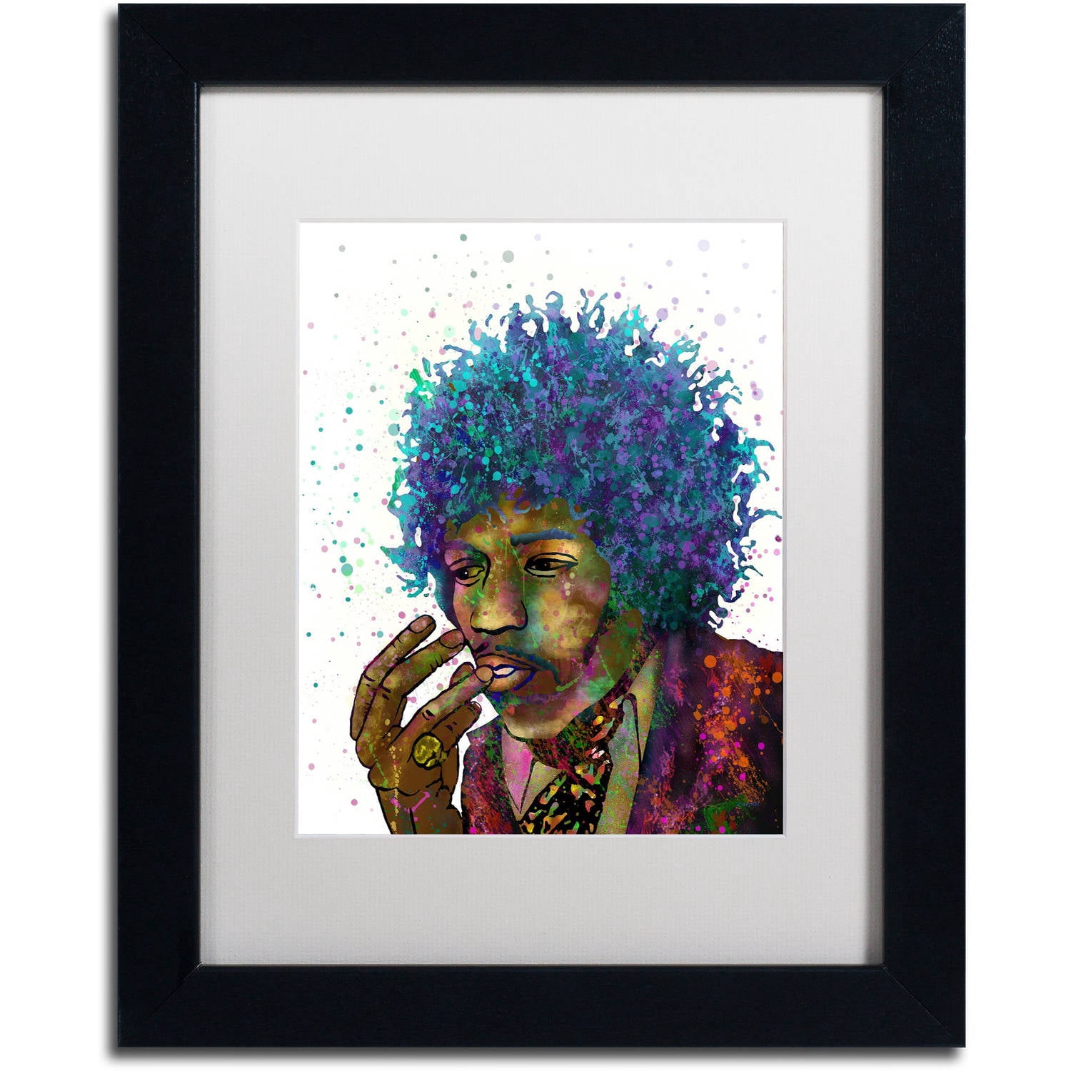 Trademark Fine Art "Jimi Hendrix" Canvas Art by Marlene Watson, White Matte, Black Frame