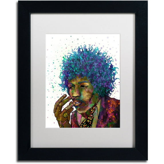 Trademark Fine Art "Jimi Hendrix" Canvas Art by Marlene Watson, White Matte, Black Frame
