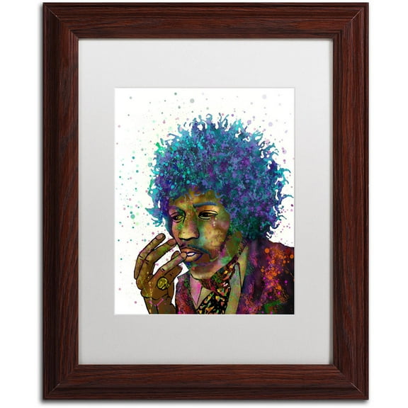 Trademark Fine Art "Jimi Hendrix" Canvas Art by Marlene Watson, White Matte, Wood Frame