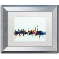 Trademark Fine Art "Johannesburg Skyline Blue" Canvas Art by Michael Tompsett, White Matte, Silver Frame