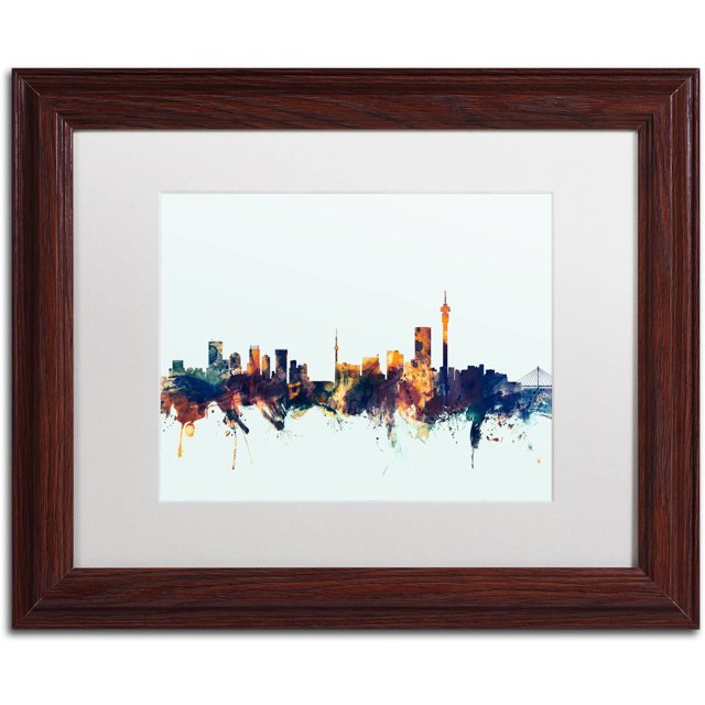 Trademark Fine Art "Johannesburg Skyline Blue" Canvas Art by Michael Tompsett, White Matte, Wood