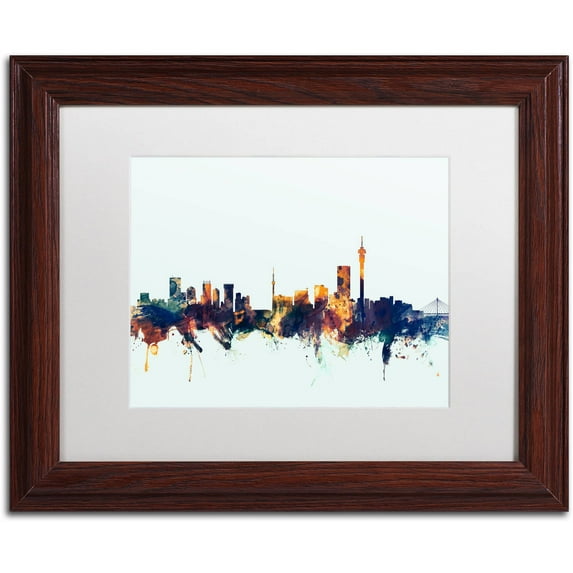 Trademark Fine Art "Johannesburg Skyline Blue" Canvas Art by Michael Tompsett, White Matte, Wood Frame