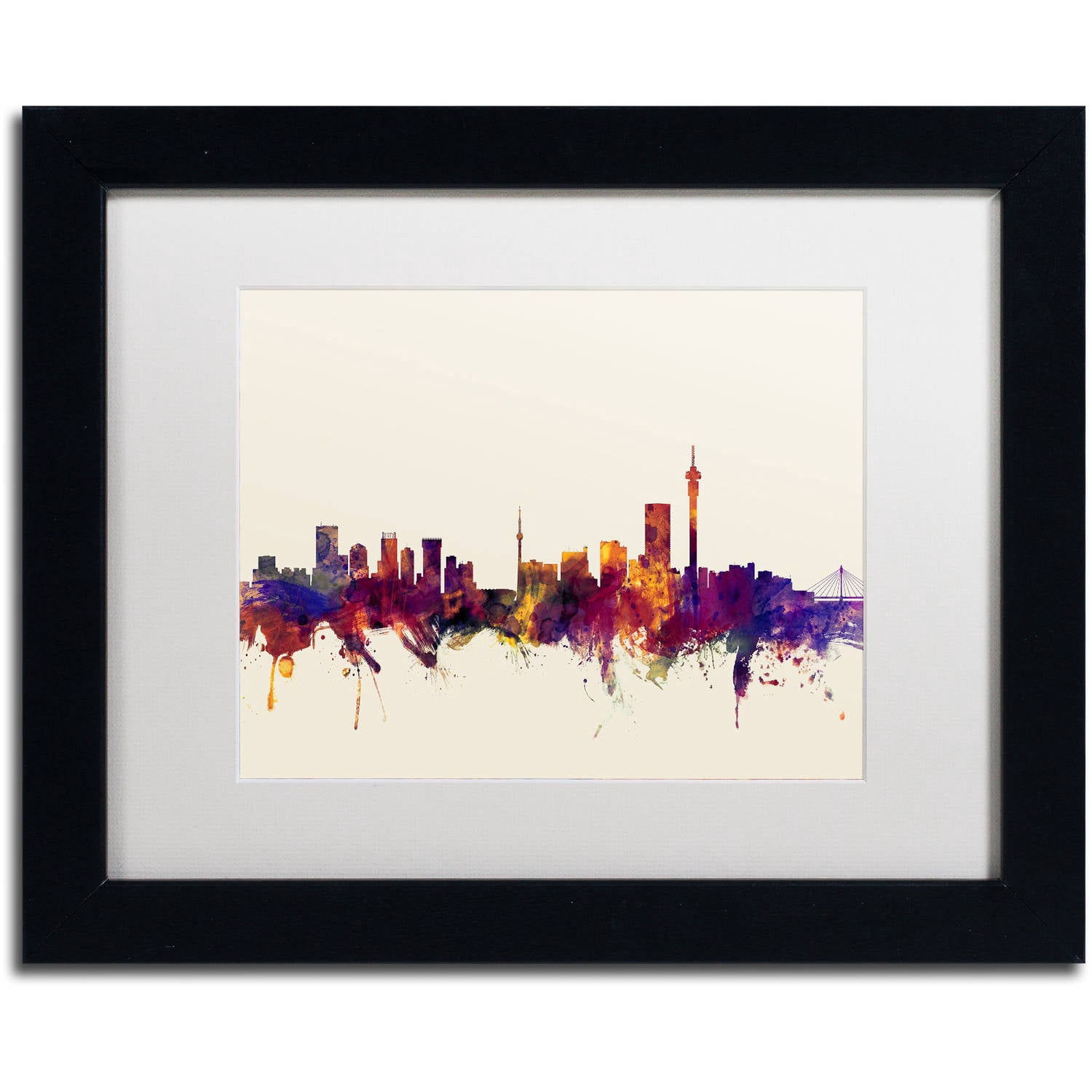 Trademark Fine Art "Johannesburg Skyline" Canvas Art by Michael Tompsett, White Matte, Black Frame