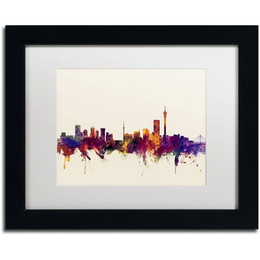 Trademark Fine Art "Johannesburg Skyline" Canvas Art by Michael Tompsett, White Matte, Black Frame
