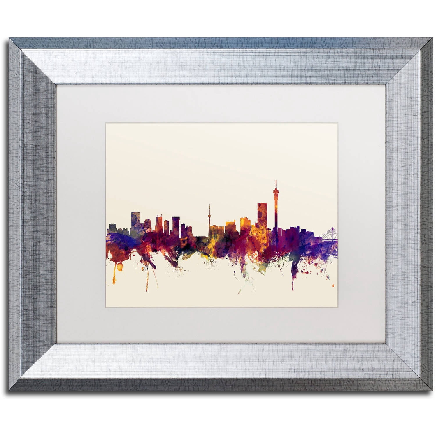 Trademark Fine Art "Johannesburg Skyline" Canvas Art by Michael Tompsett, White Matte, Silver Frame
