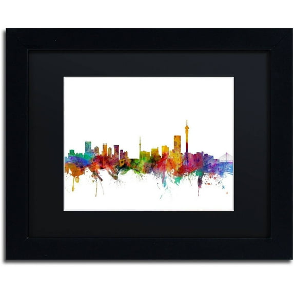 Trademark Fine Art "Johannesburg South Africa Skyline" Canvas Art by Michael Tompsett Black Matte, Black Frame