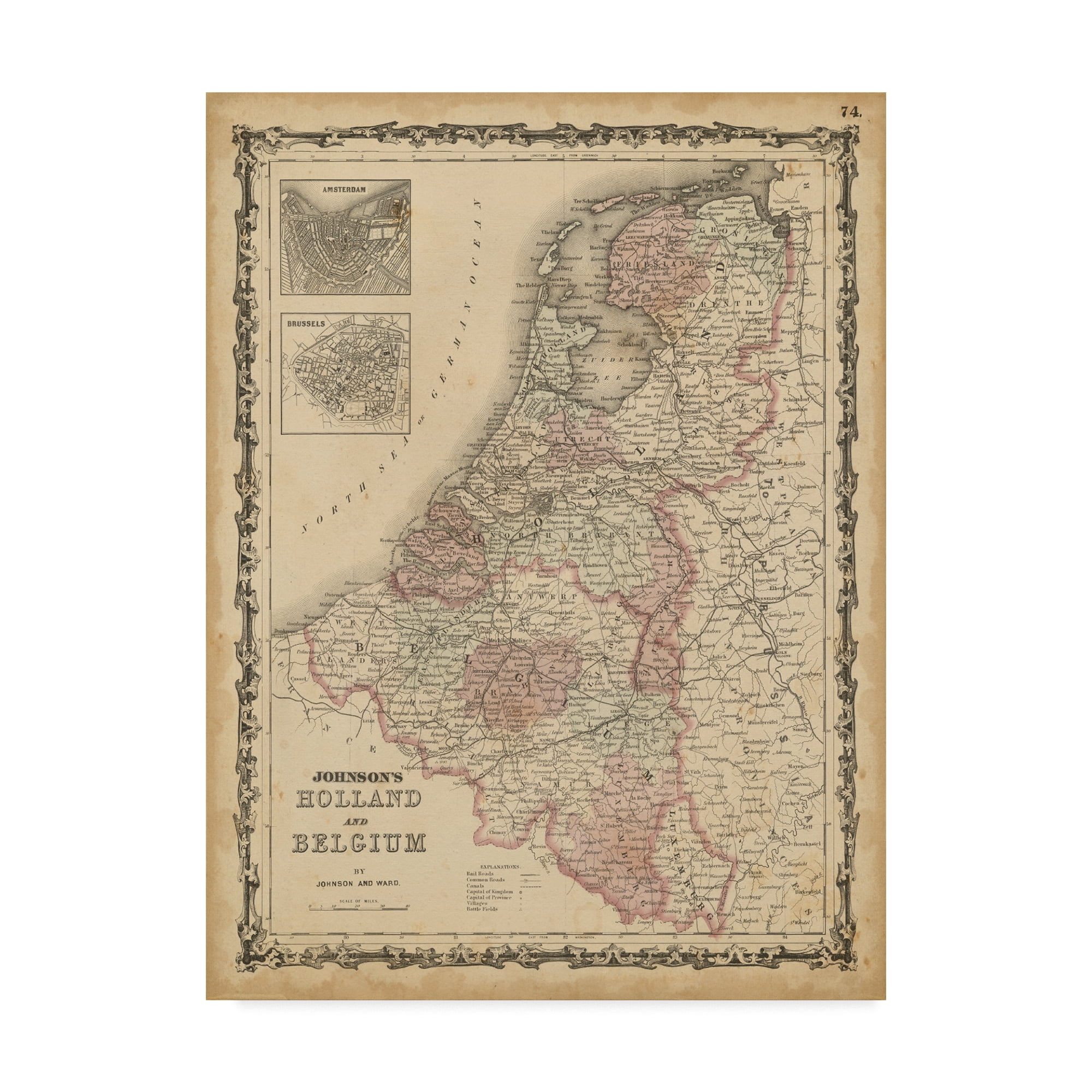 Trademark Fine Art 'Johnsons Map of Holland And Belgium' Canvas Art by Johnson