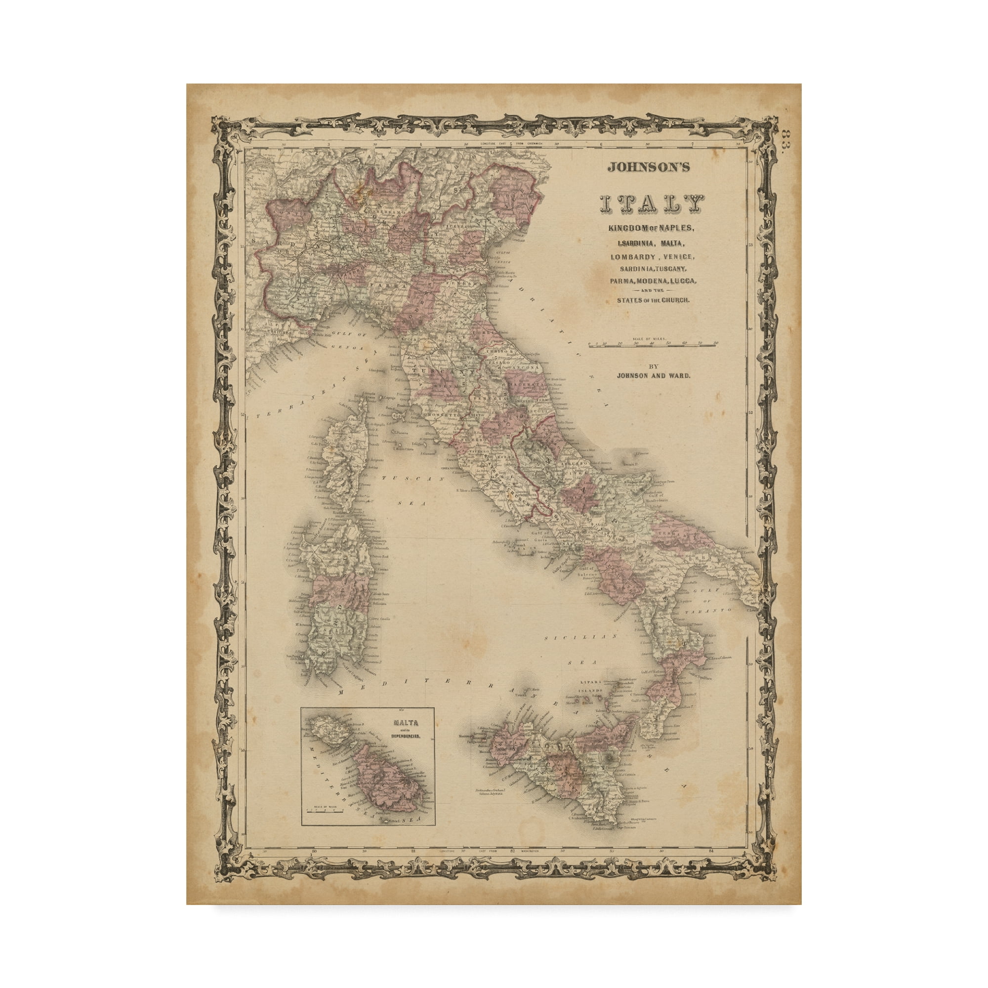 Trademark Fine Art 'Johnsons Map of Italy' Canvas Art by Johnson