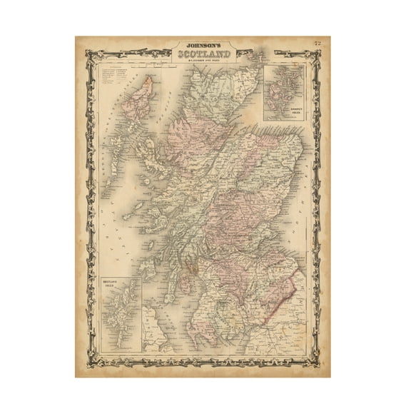 Trademark Fine Art Johnson Johnsons Map Of Scotland Canvas Wall Art - 18x24