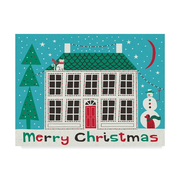 Trademark Fine Art 'Jolly Holiday Home on Blue Merry Christmas' Canvas Art by Michael Mullan