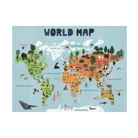Trademark Fine Art Jota de jai World map for kids Canvas Wall Art