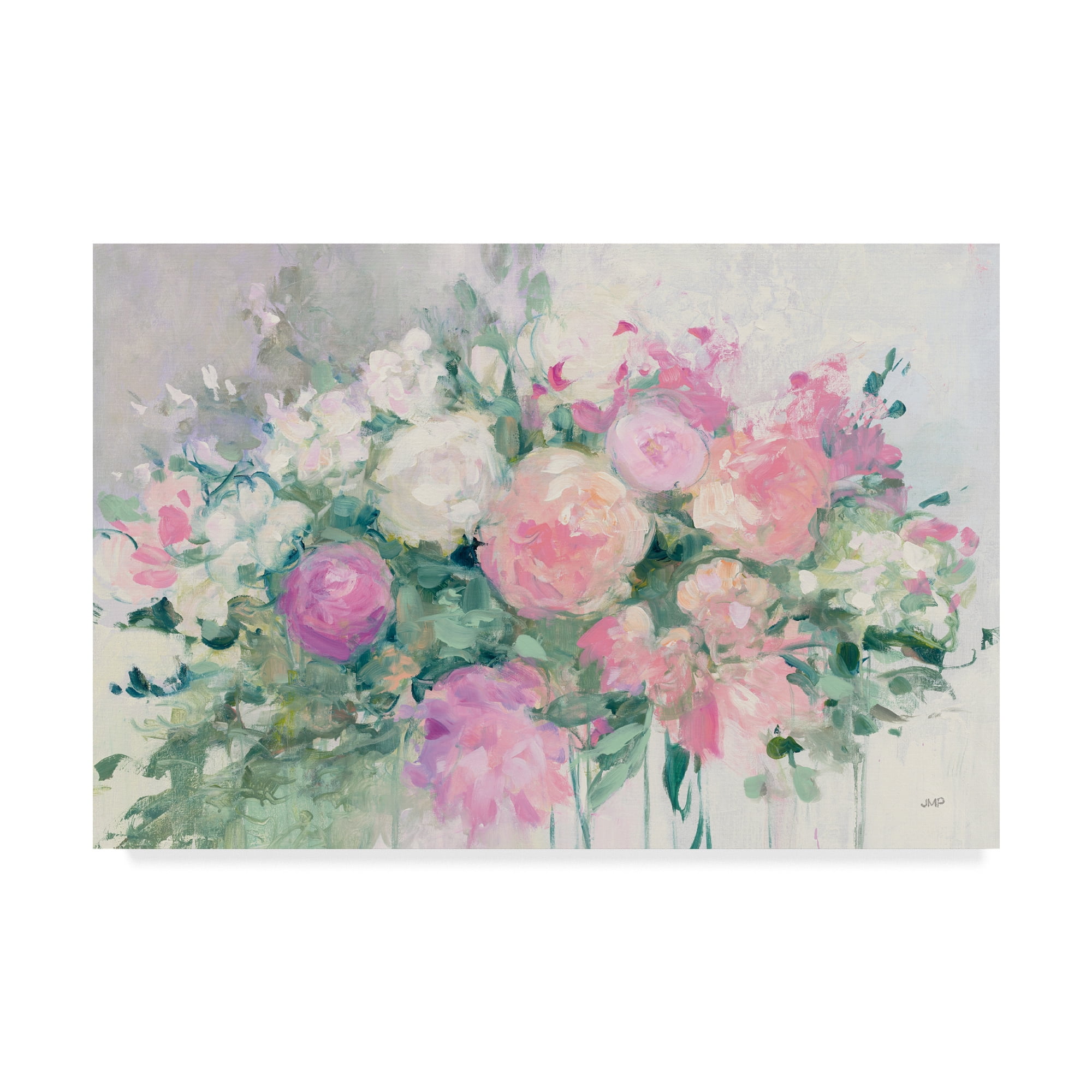 Floral Landscape Framed Canvas Print in Pink and White