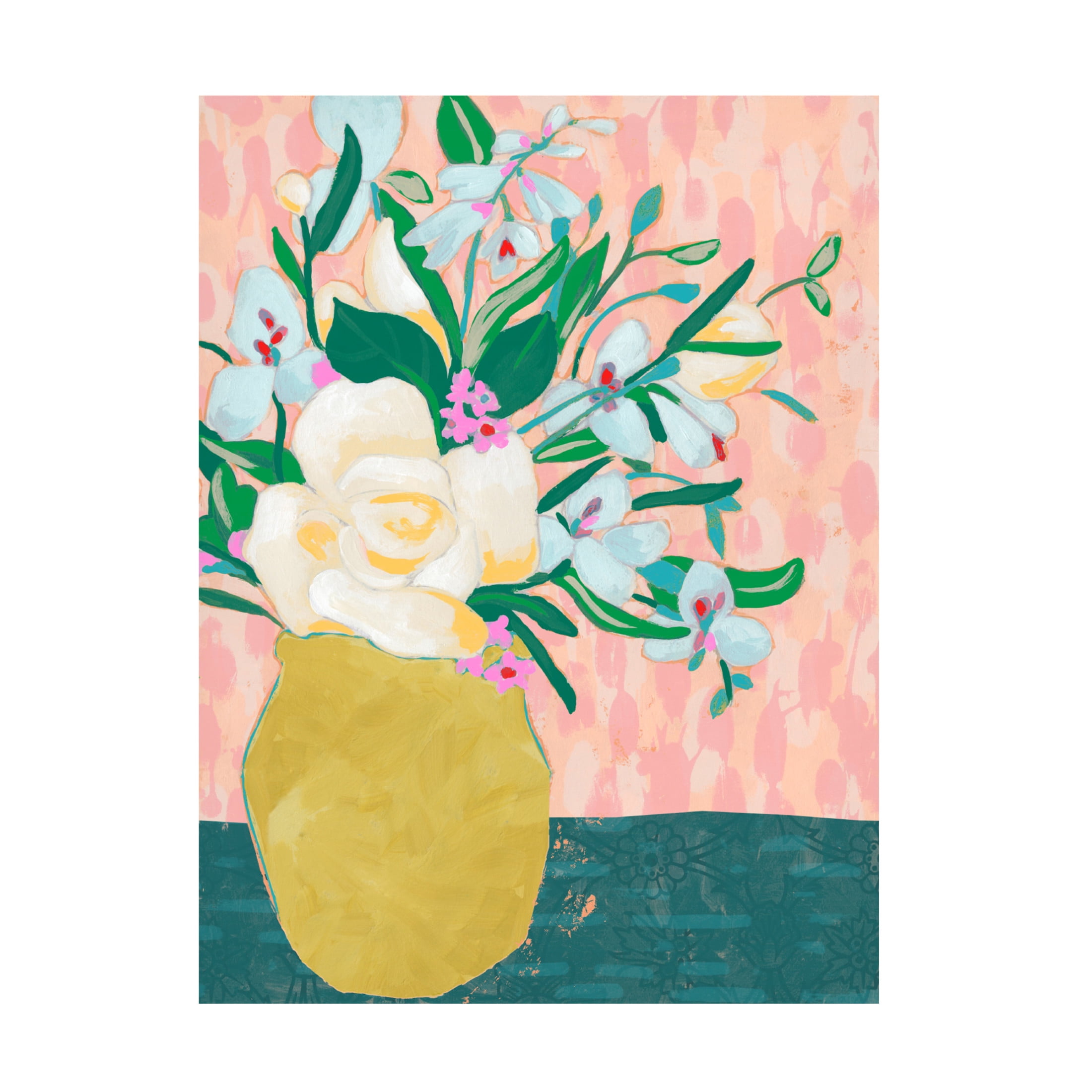 Floral Vase on Pink Background Canvas Art 14x19