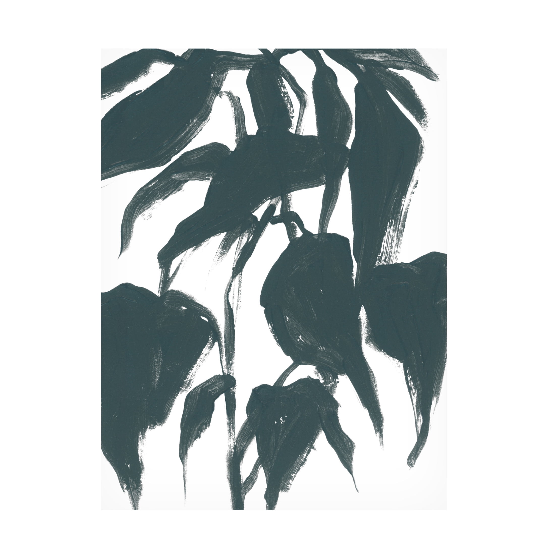 Modern Black Ink Brush Strokes on White Canvas Art, 18 x 24