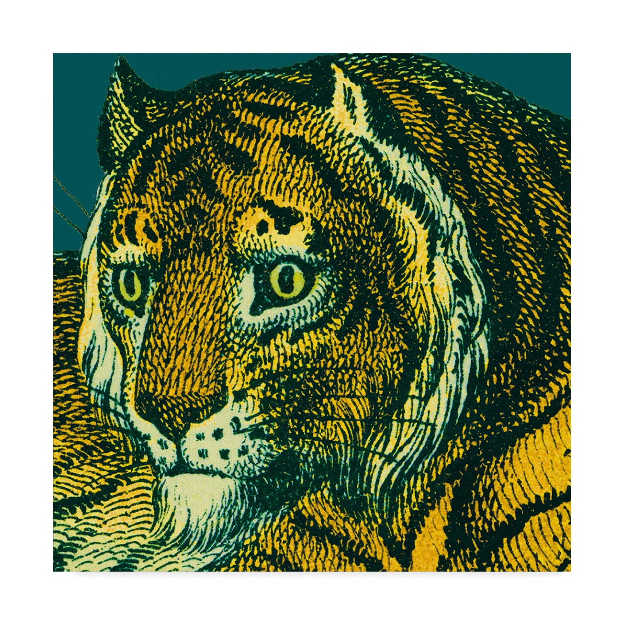 Mid-Century Modern Teal and Yellow Tiger Canvas Print