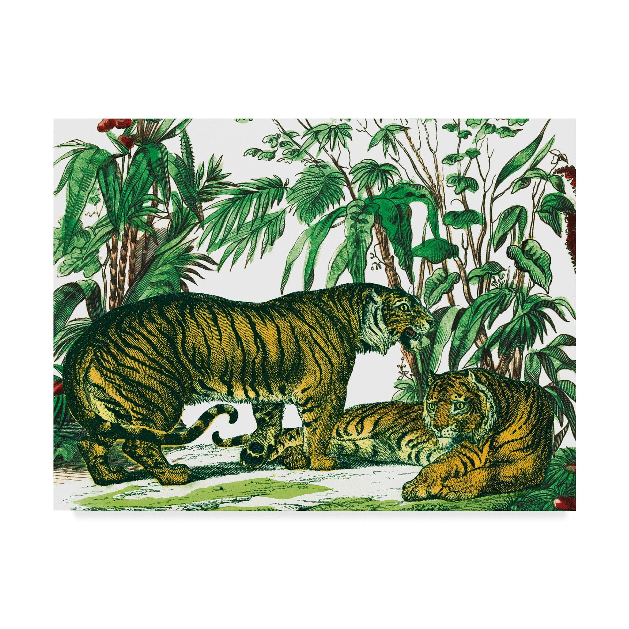 Retro Jungle Tigers Green and Yellow Canvas Print