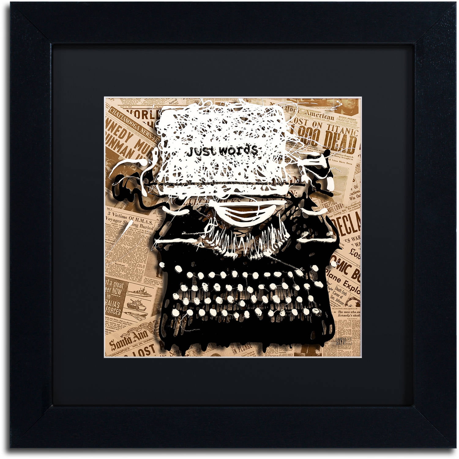 Trademark Fine Art "Just Words 1" Canvas Art by Roderick Stevens, Black Matte, Black Frame