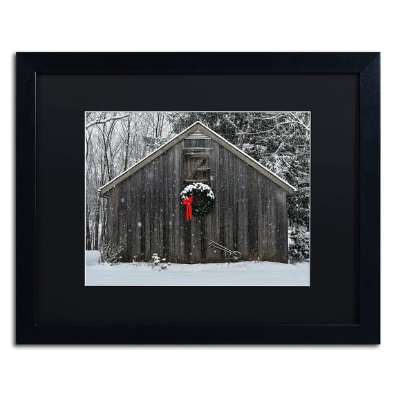 Trademark Fine Art KS0161-B1620BMF Christmas Barn in the Snow by Kurt Shaffer 16x20 FRM Art BLK MTD
