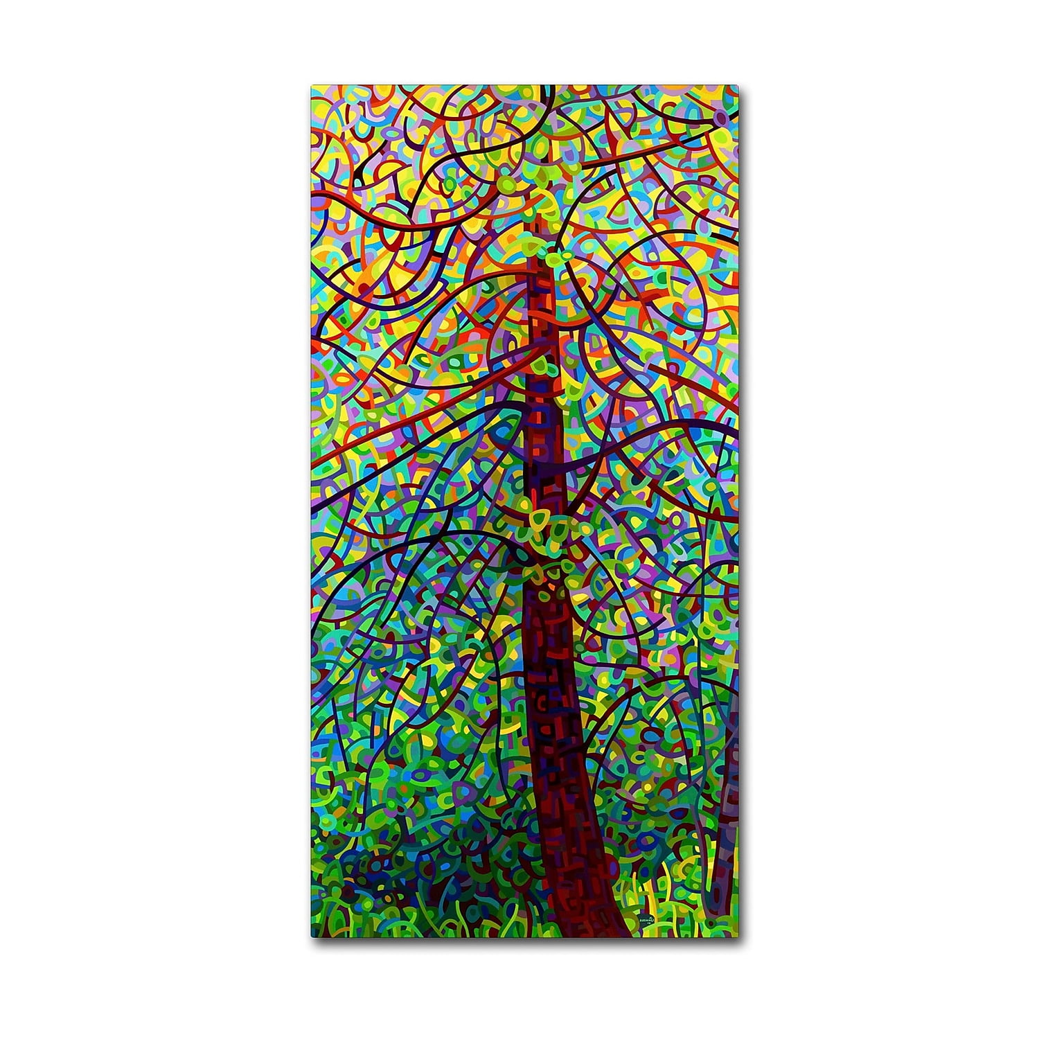 Vibrant Abstract Tree Canvas Art in Multicolor Acrylic, 12" x 24"