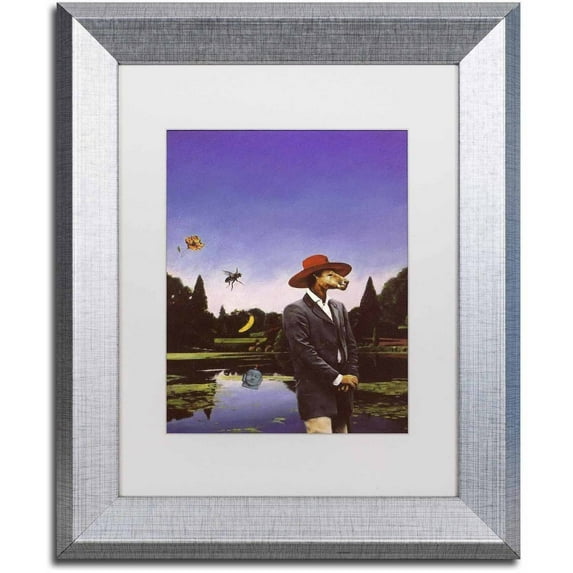 Trademark Fine Art 'Kangaroo Hat' Canvas Art by Nick Bantock, White Matte, Silver Frame